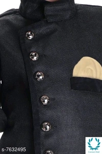 Just Creation Exclusive Hot Sherwani & Dhoti - 6-12 Months, Black/ Cream, Cotton Blend, Pack of :1